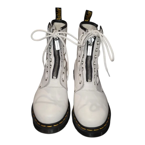 Dr. Martens White‎ Zip-Up Leather Lace Up Hiking Combat Boots Women's Size 9 US - Picture 2 of 12